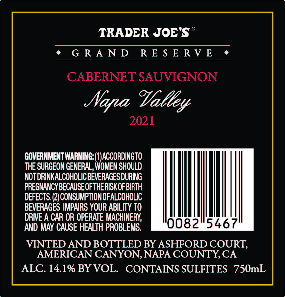 TABC label artwork for Trader Joe's Grand Reserve Lot 139 Cabernet Sauvignon