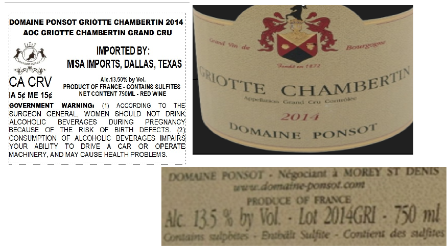 TABC label artwork for DOMAINE PONSOT GRIOTTE CHAMBERTIN GRAND CRU