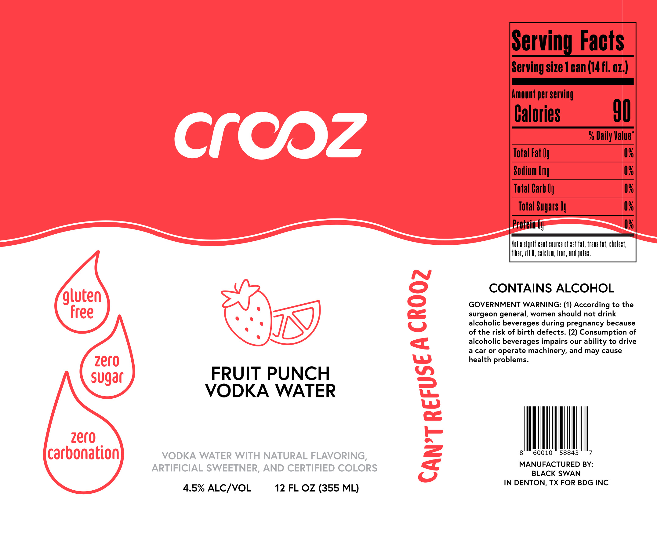 TABC label artwork for CROOZ FRUIT PUNCH VODKA WATER