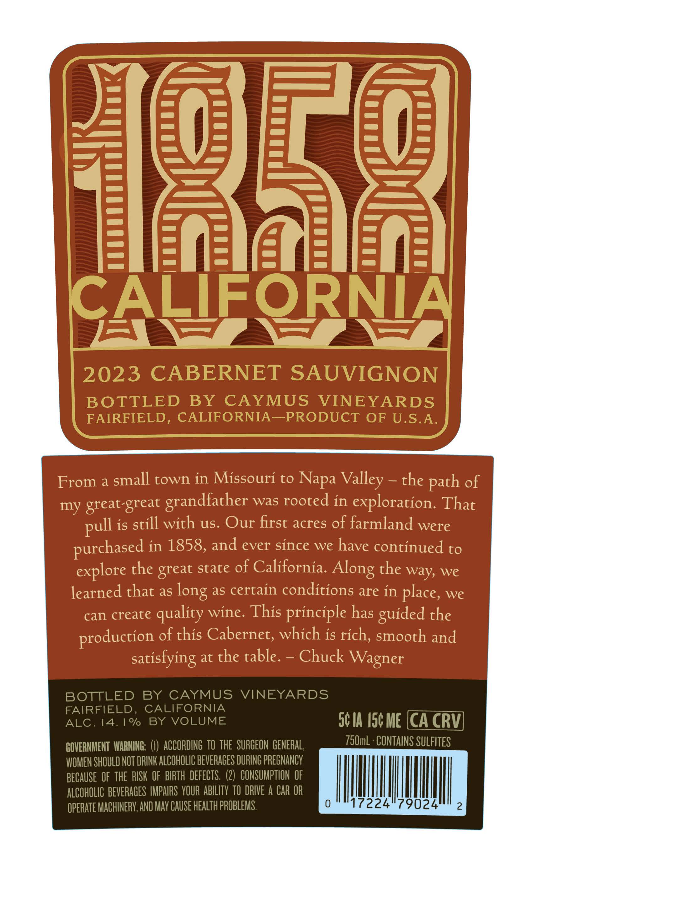 TABC label artwork for 1858 by Caymus Vineyards Cabernet Sauvignon California