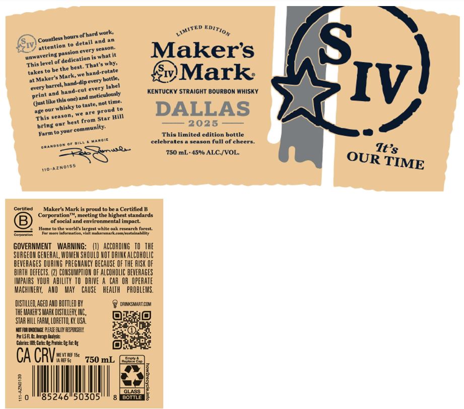 TABC label artwork for Maker's Mark Cowboys NFL