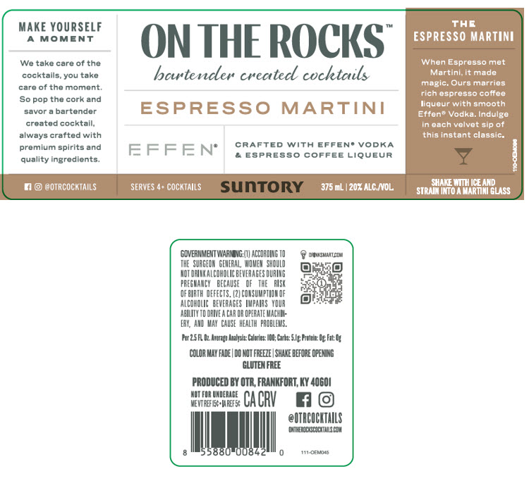 TABC label artwork for On The Rocks Espresso Martini