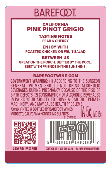 TABC label artwork for Barefoot Pinot Grigio Pink California