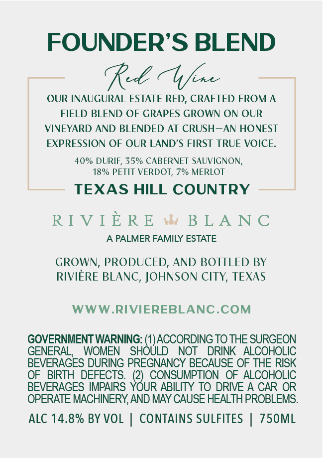 TABC label artwork for Riviere Blanc Founder's Blend