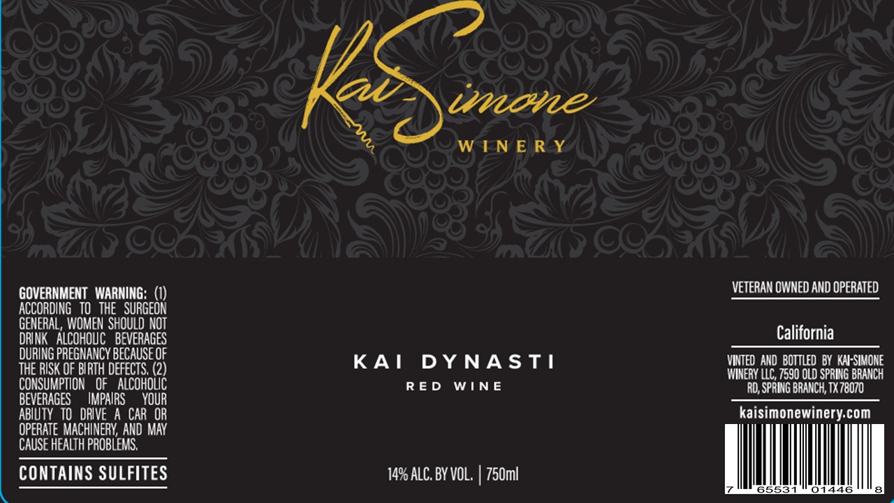 TABC label artwork for Kai-Simone Winery Kai Dynasti Red