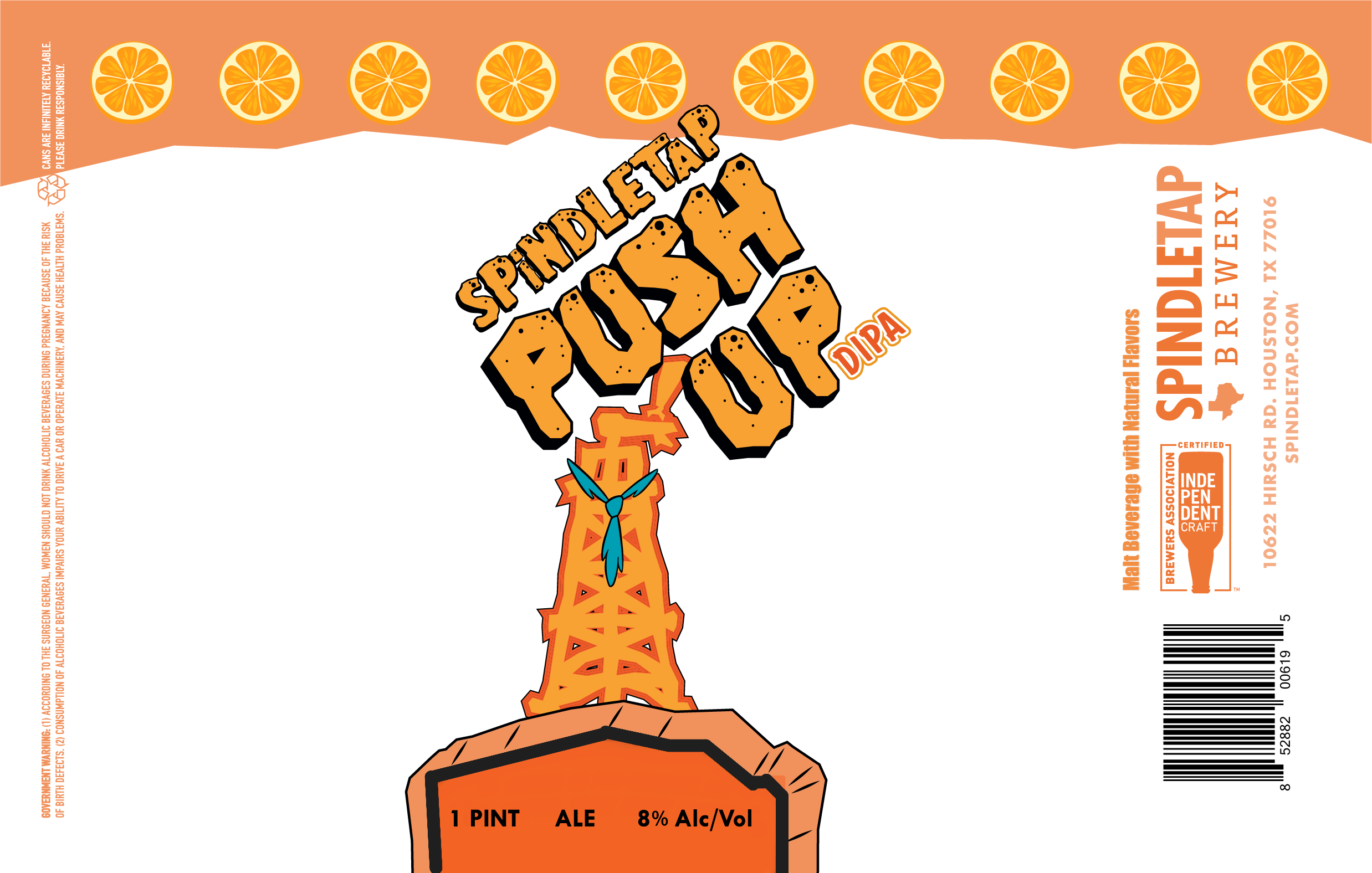 TABC label artwork for Spindletap Push Up DIPA