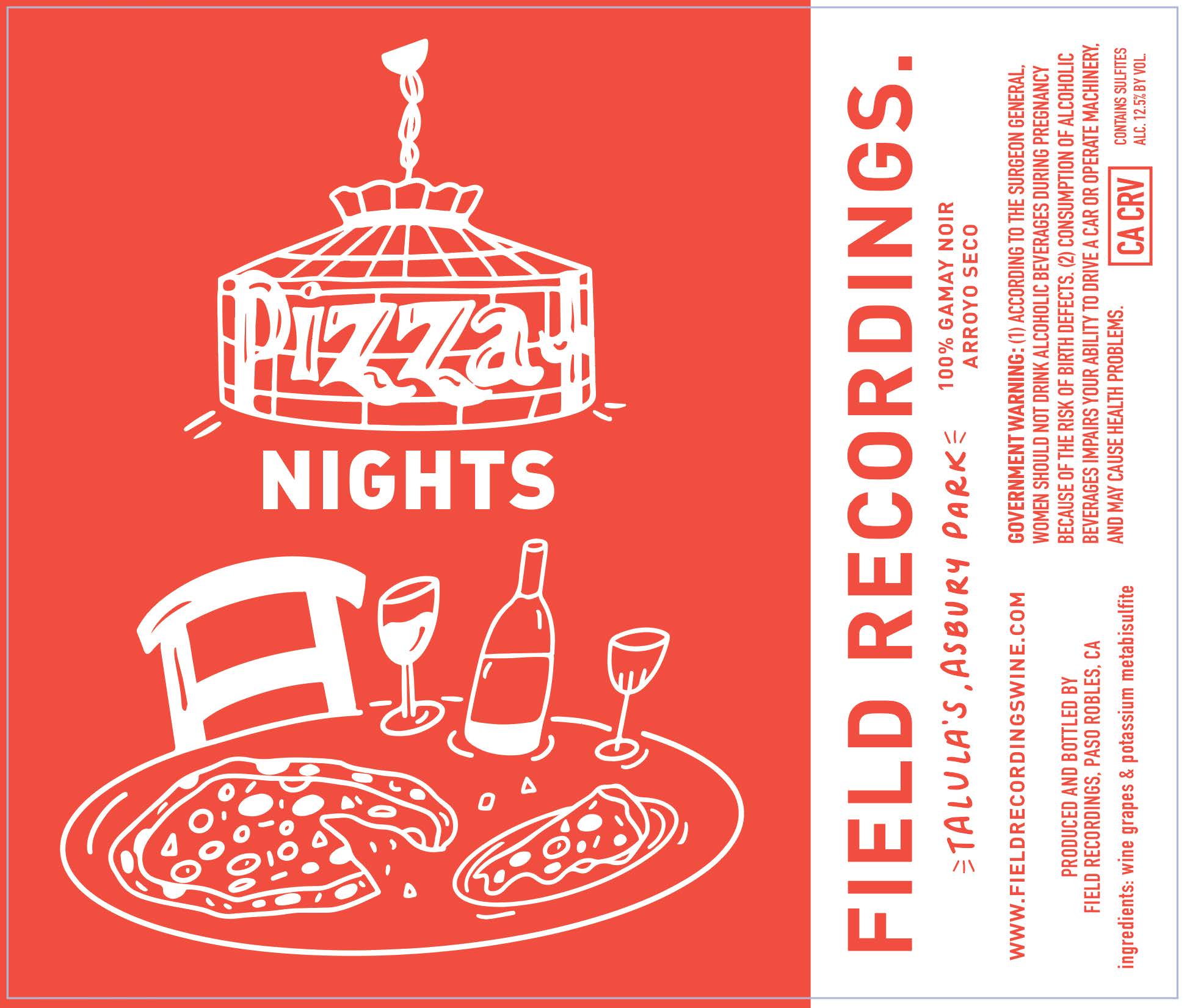 TABC label artwork for Field Recordings Pizza Nights Gamya Noir Arroyo Seco
