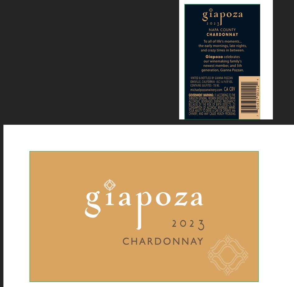 TABC label artwork for GIAPOZA CHARDONNAY CA- NAPA