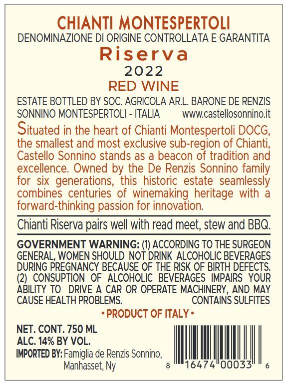 TABC label artwork for CASTELLO SONNINO RISERVA CHIANTI MONTESPERTOLI