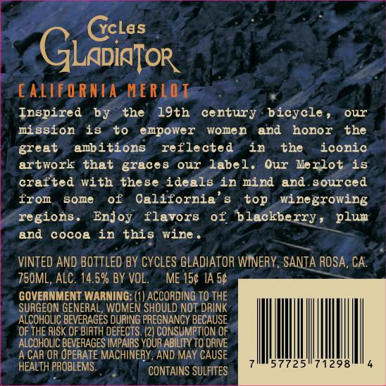 TABC label artwork for Cycles Gladiator Merlot California