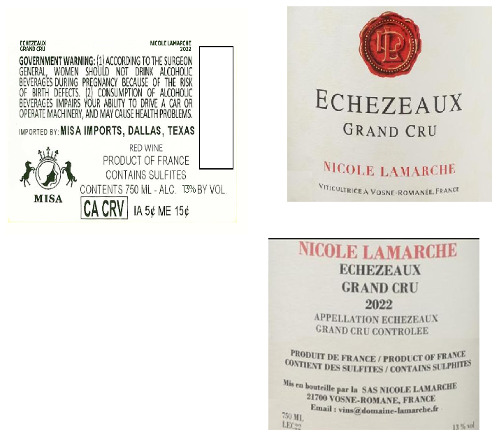 TABC label artwork for NICOLE LAMARCHE ECHEZEAUX GRAND CRU
