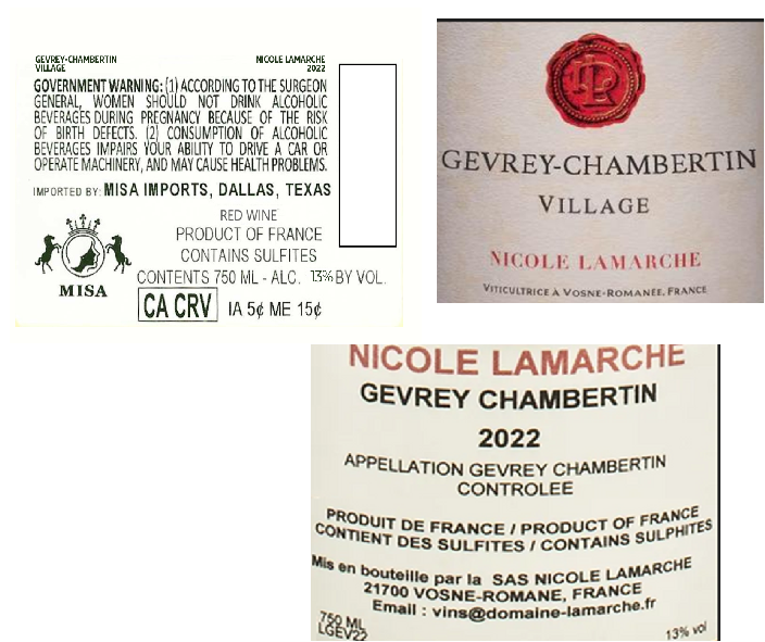 TABC label artwork for NICOLE LAMARCHE GEVREY-CHAMBERTIN VILLAGE