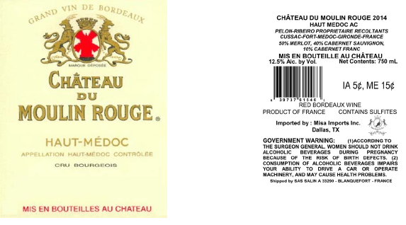 TABC label artwork for CHATEAU DU MOULIN ROUGE HAUT MEDOC