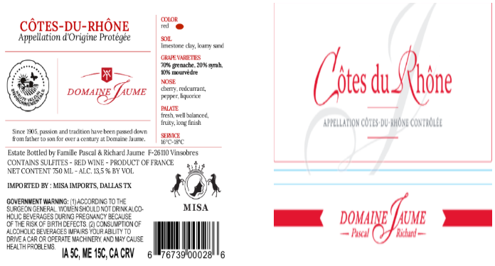 TABC label artwork for DOMAINE JAUME COTES-DU-RHONE RED