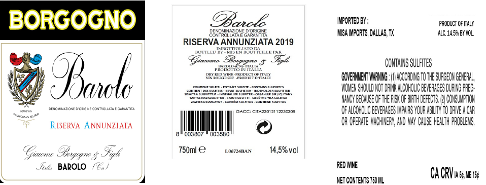 TABC label artwork for GIACOMO BORGOGNO & FIGLI BAROLO RISERVA ANNNZIATA