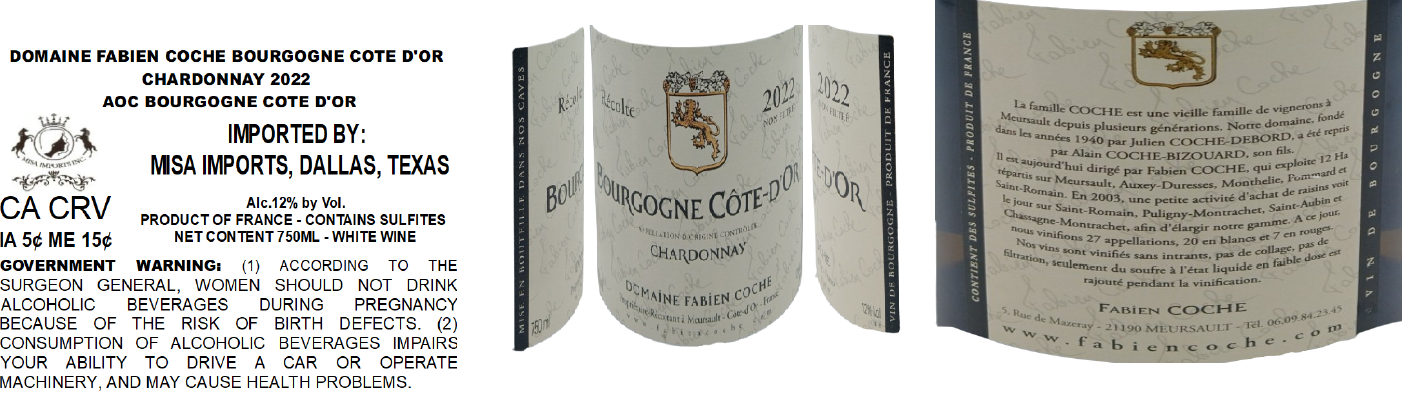 TABC label artwork for DOMAINE FABIEN COCHE BOURGOGNE COTE D'OR