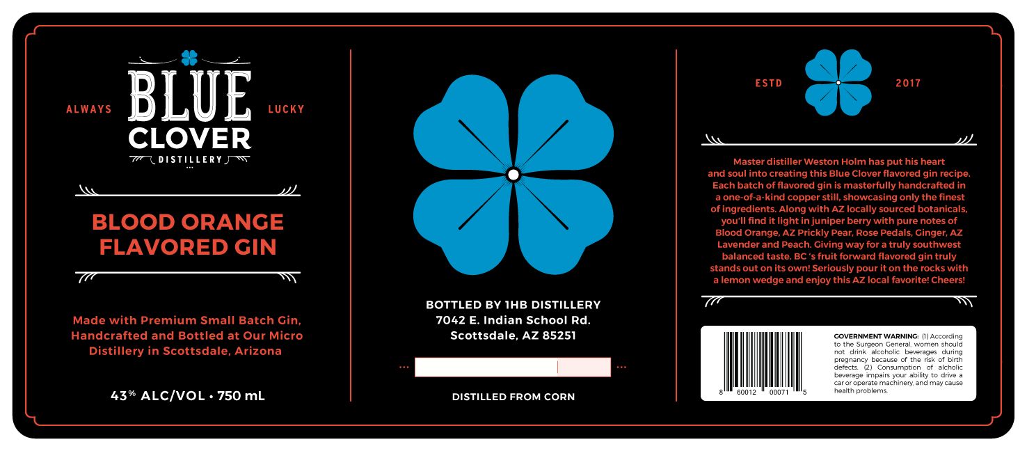 TABC label artwork for Blue Clover Blood Orange Flavored Gin