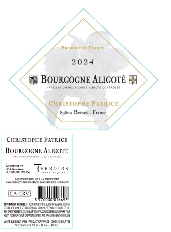 TABC label artwork for Christophe Patrice Bourgogne Aligote