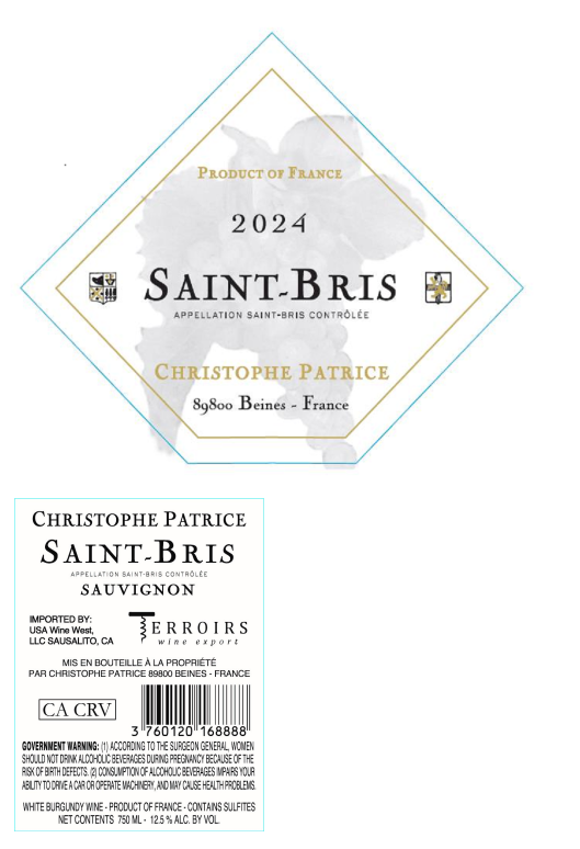 TABC label artwork for Christophe Patrice Sauvignon Saint Bris