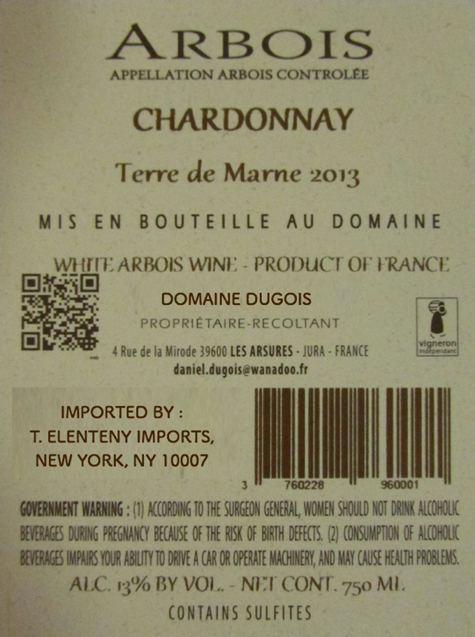 TABC label artwork for Domaine Dugois Arbois Chardonnay