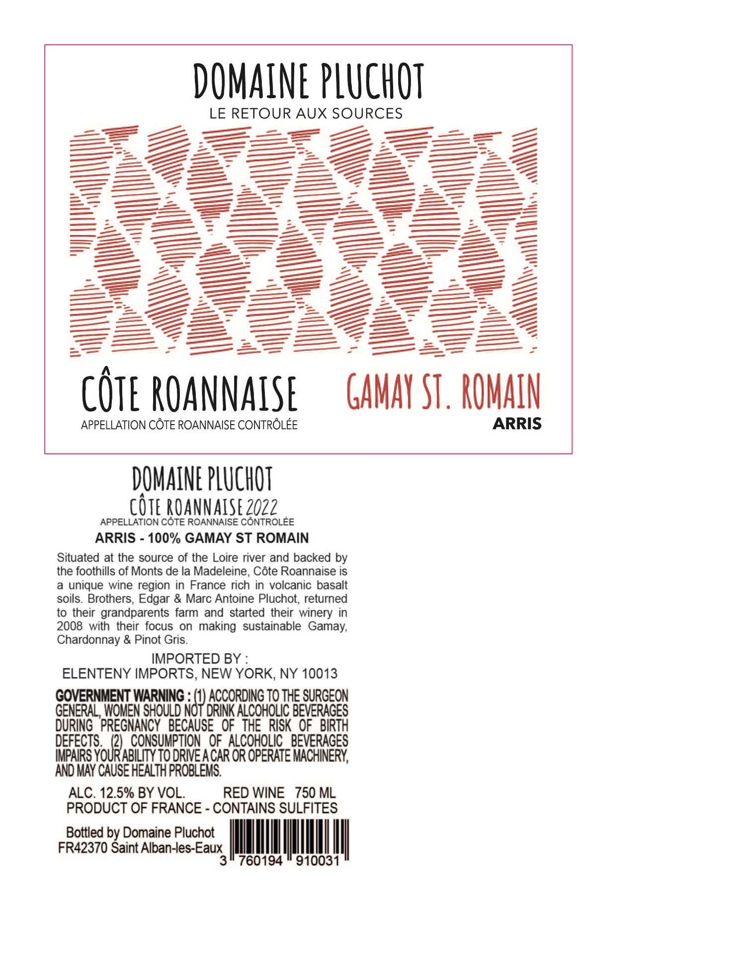 TABC label artwork for Domaine Pluchot Cote Roannaise Arris
