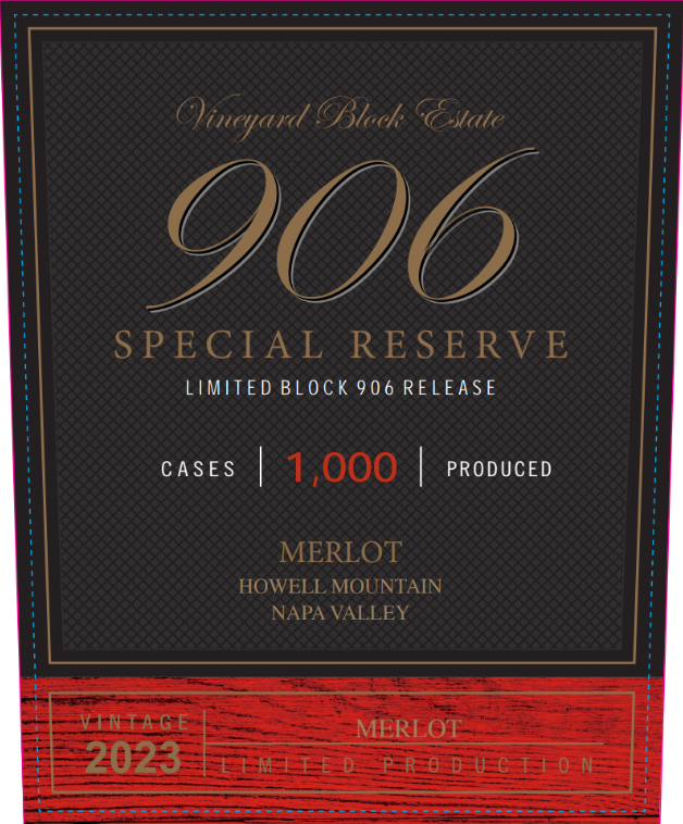 TABC label artwork for Vineyard Block Estate 906 Merlot Howell Mountain