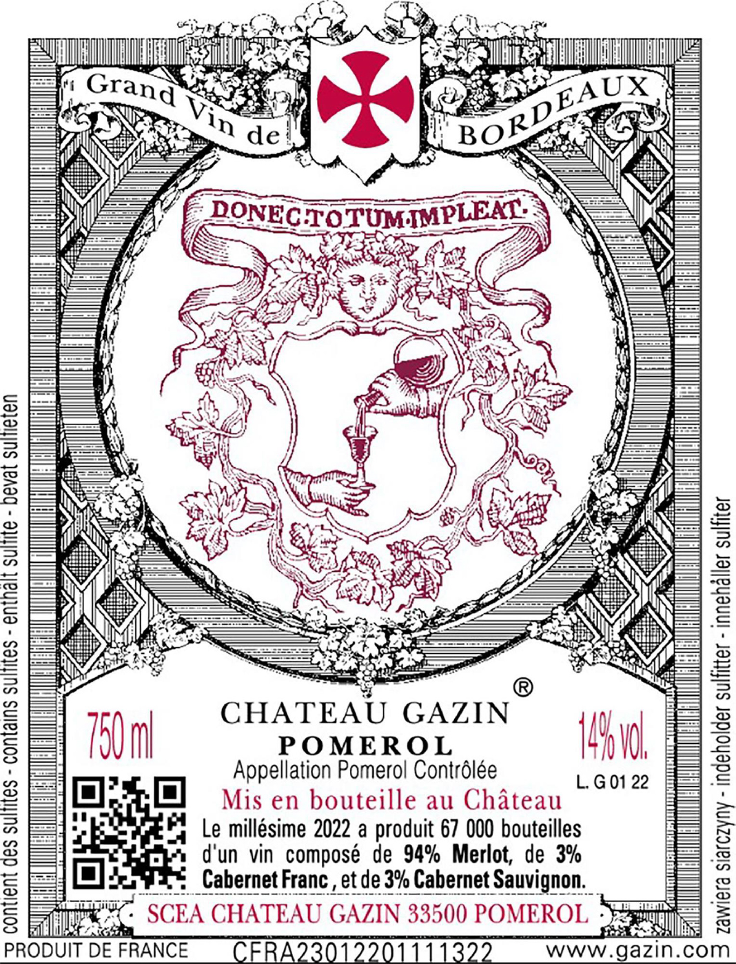 TABC label artwork for CHATEAU GAZIN POMEROL