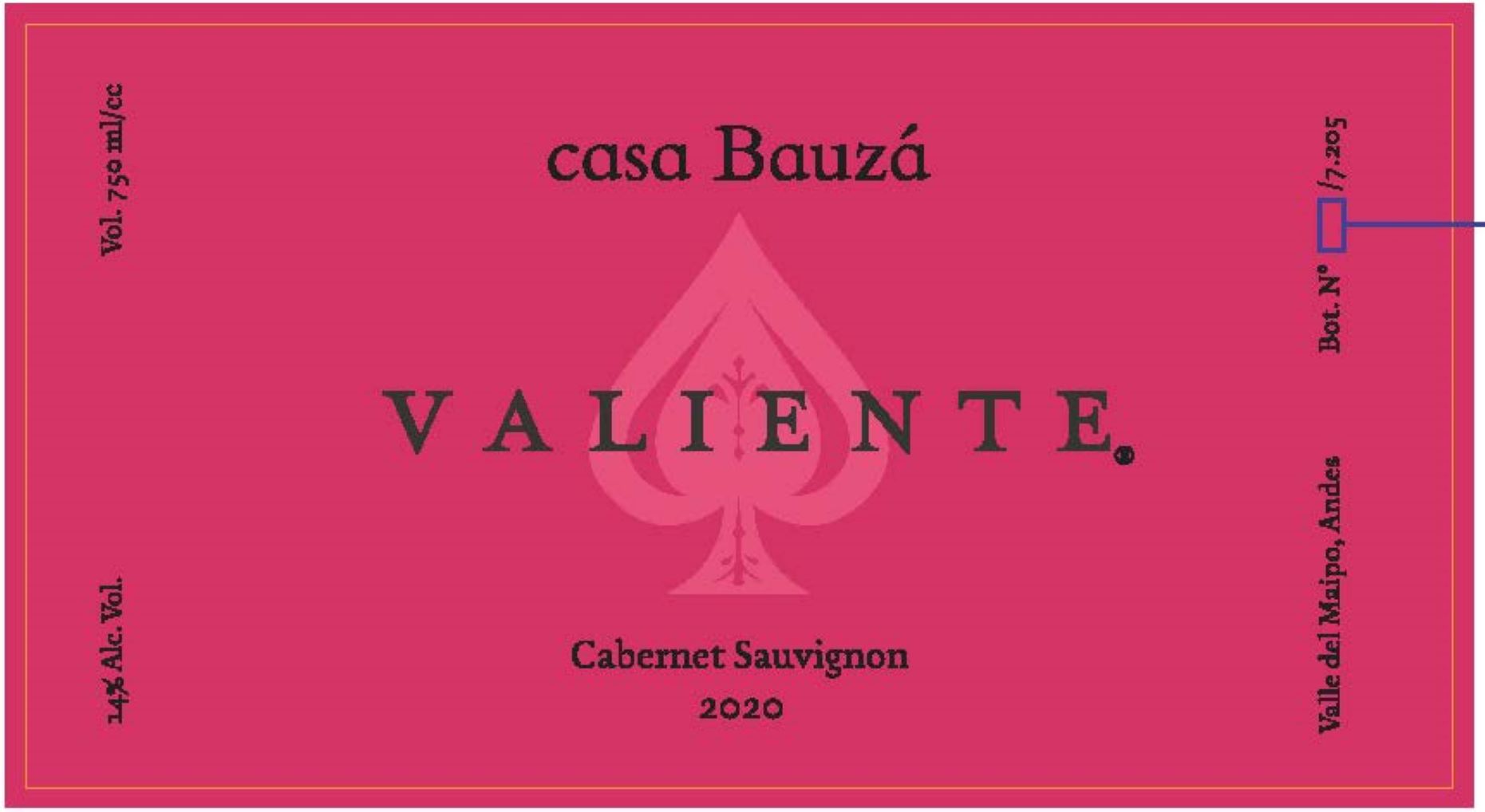 TABC label artwork for Casa Bauza Valiente Cabernet Sauvignon