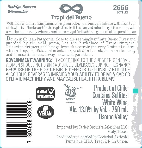 TABC label artwork for Trapi del Bueno Hand Made Sauvignon Blanc