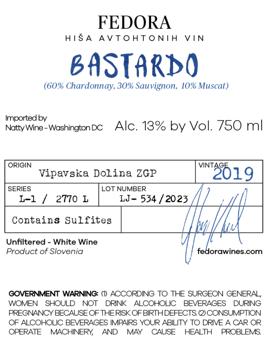 TABC label artwork for Fedora Bastardo