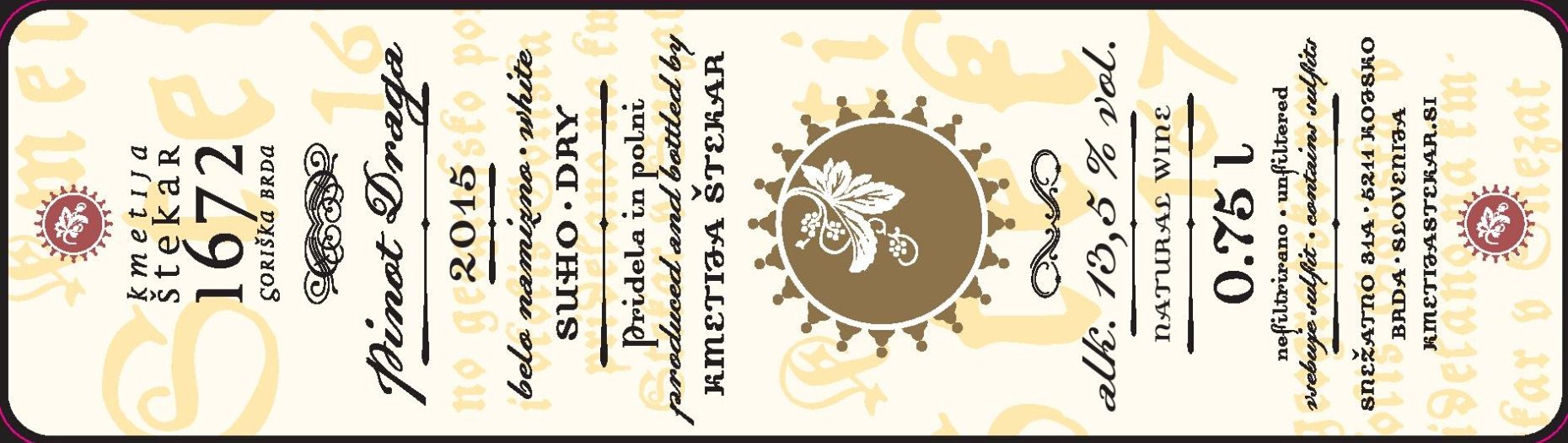 TABC label artwork for Kmetija Stekar Pinot Draga