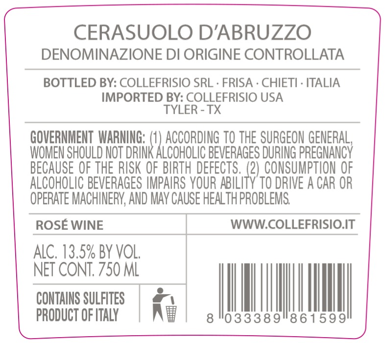 TABC label artwork for COLLEFRISIO MAGNOLIA CERASUOLO D'ABRUZZO