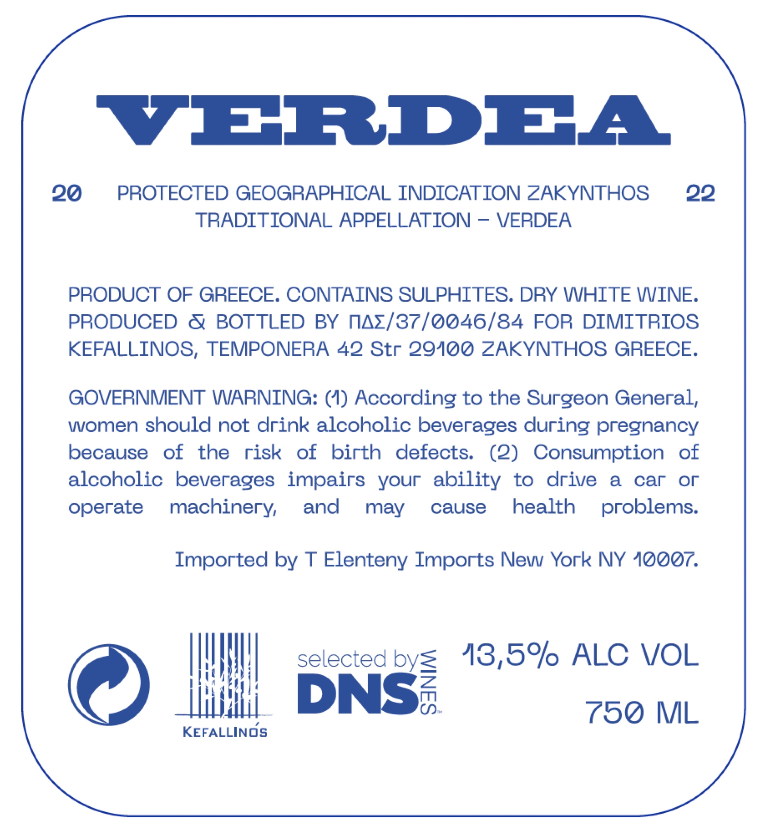 TABC label artwork for Kefallinos Verdea