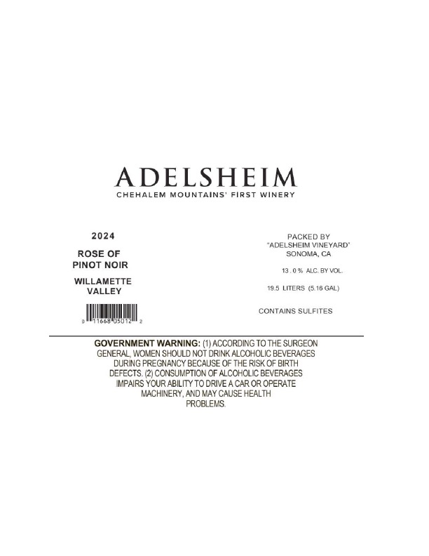 TABC label artwork for Adelsheim Vineyard Rose of Pinot Noir 19.5 Keg