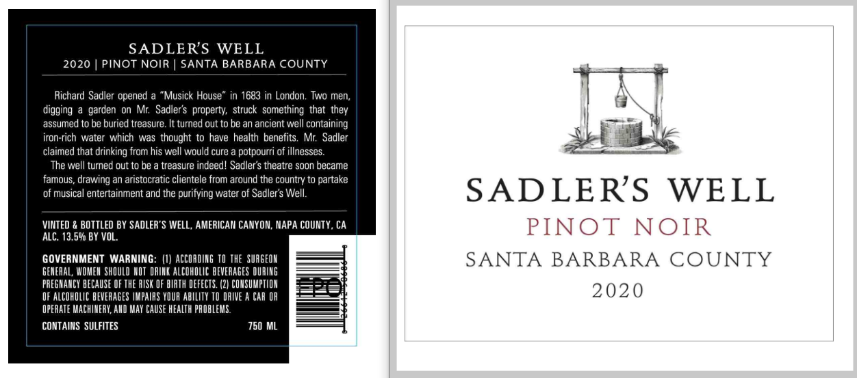TABC label artwork for Sadler’s Well Santa Barbara Pinot Noir
