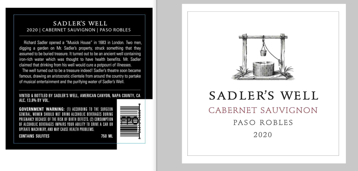 TABC label artwork for Sadler’s Well Paso Robles Cabernet Sauvignon