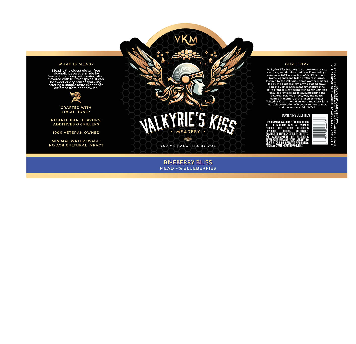 TABC label artwork for VALKYRIE'S KISS MEAD BLUEBERRY BLISS