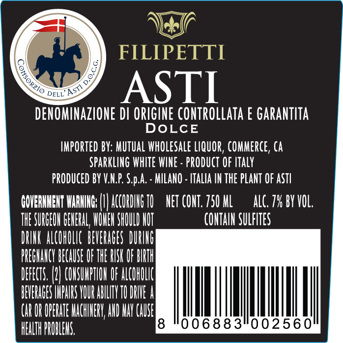 TABC label artwork for FILIPETTI