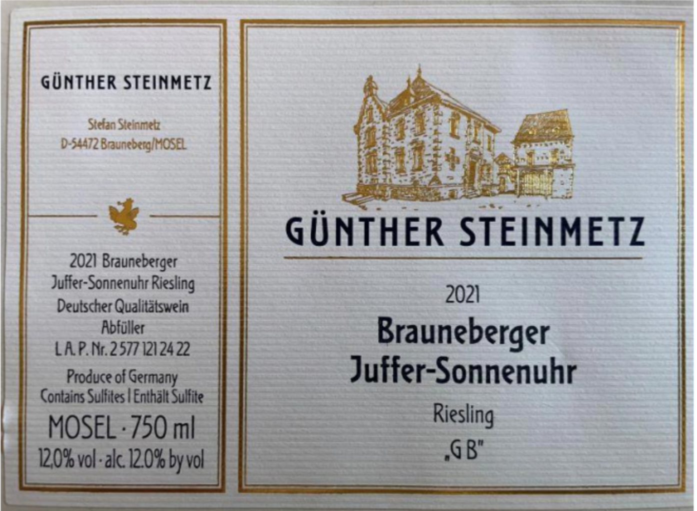 TABC label artwork for Gunther Steinmetz Brauneberger Juffer Sonnenuhr