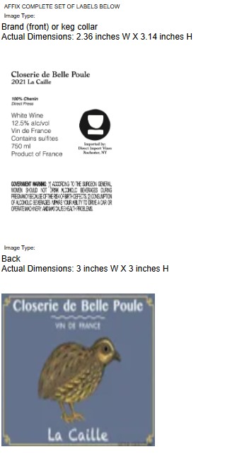 TABC label artwork for Closerie De Belle Poule La Caille