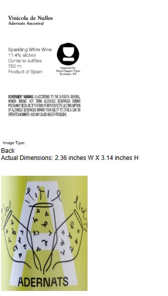TABC label artwork for Adernats Ancestral Vinicola De Nulles