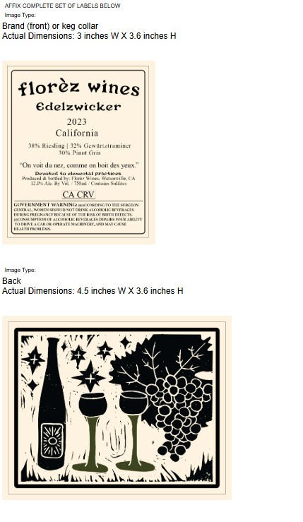 TABC label artwork for Florez Wines Edelzwicker