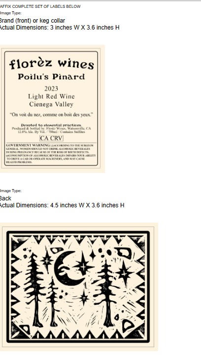 TABC label artwork for Florez Wines Poilus Pinard