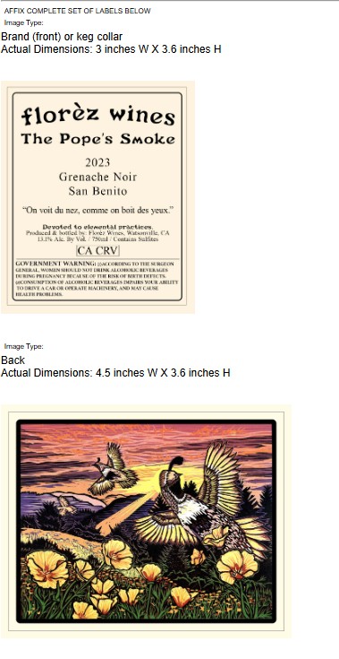 TABC label artwork for Florez Wines Grenache Noir