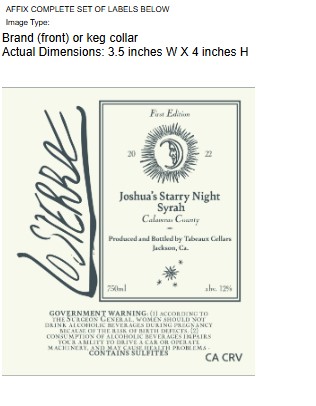 TABC label artwork for Losierra Syrah