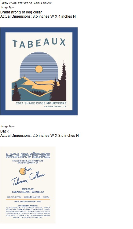 TABC label artwork for Tabeaux Mourvedre