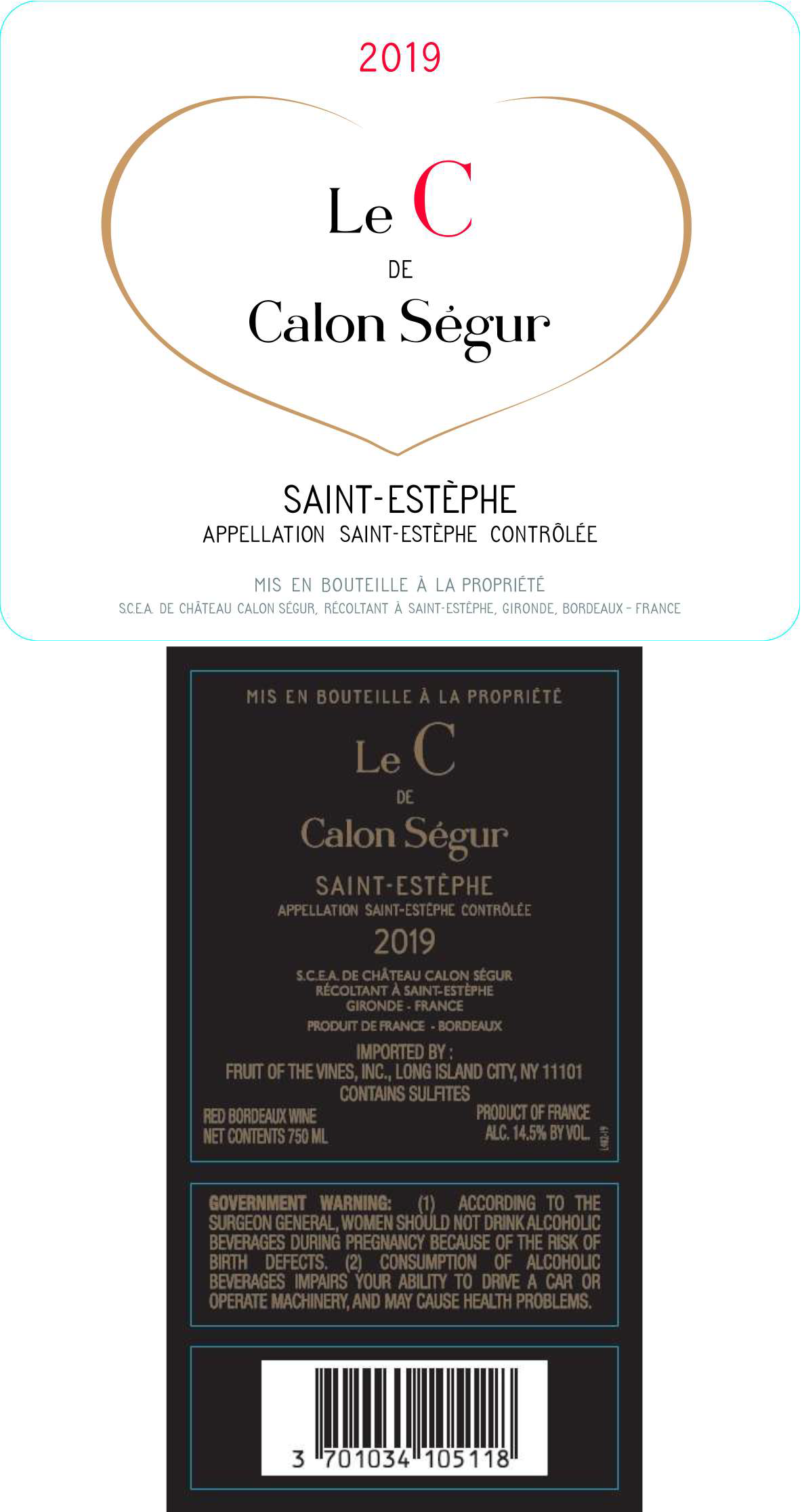 TABC label artwork for Le C de Calon Segur St Estephe