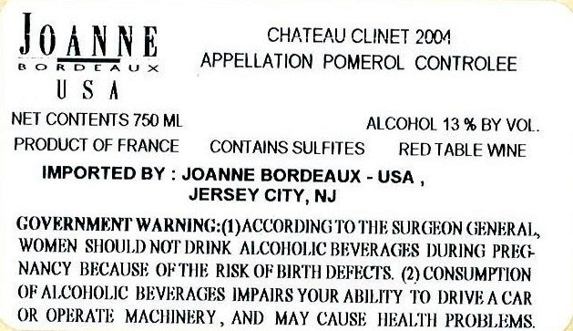 TABC label artwork for Chateau Clinet