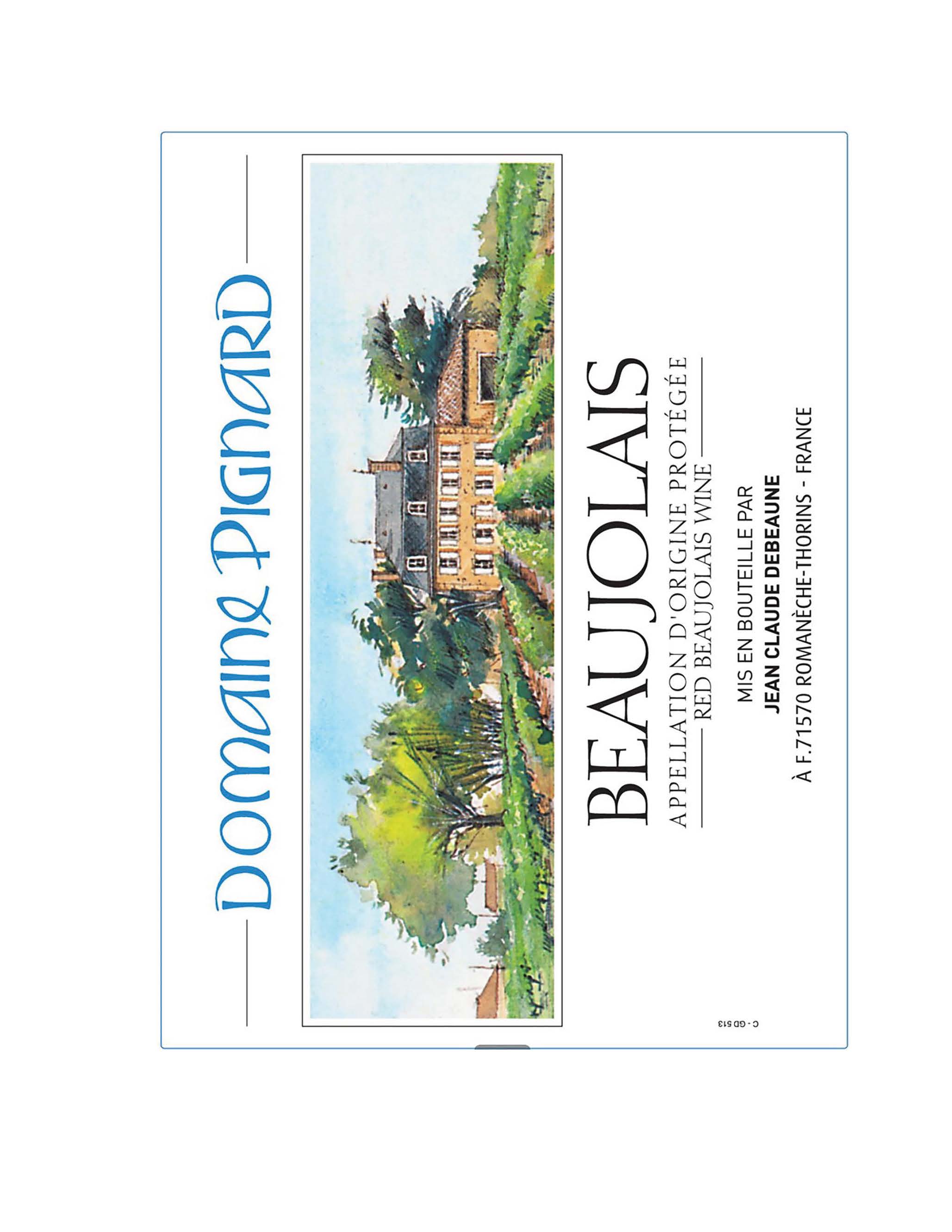 TABC label artwork for JEAN CLAUDE DEBEAUNE Domaine Pignard Beaujolais