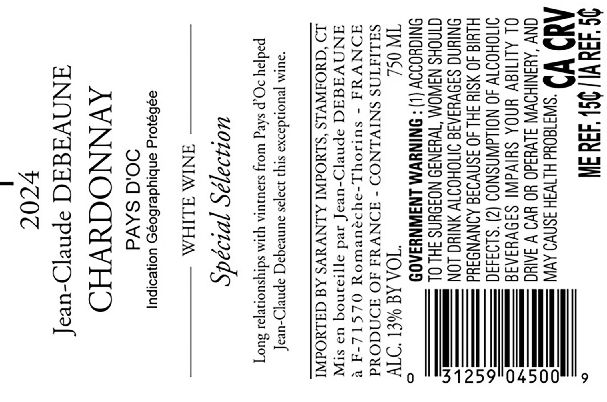 TABC label artwork for JEAN CLAUDE DEBEAUNE Special Selection Chardonnay
